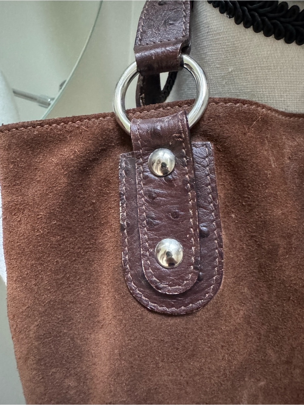 Maurizio Tatuti Italian Women’s Brown Suede Small Tote Bag with Leather Handles - Picture 2 of 6